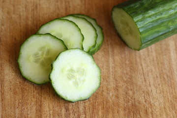 Sliced Cucumber on Wooden Cutting Board