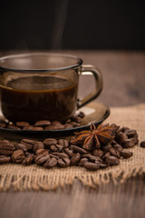 Coffee cup with burlap sack