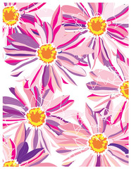 decorative abstract background with pink flowers daisies