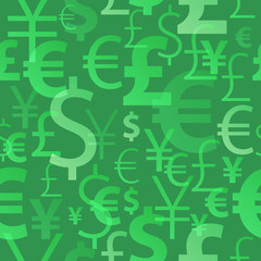 Currency symbols seamless pattern - green color.