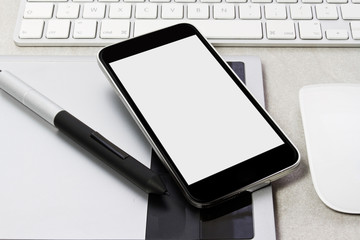 Tech device mock up on office background