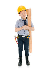 Young asian child construction engineer Holding equipment