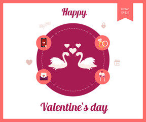 Flat design set for icons for Valentines day, wedding, love and