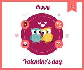 Flat design set for icons for Valentines day, wedding, love and