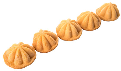 Kuih bahulu, Malay sweet egg sponge muffin cake on white