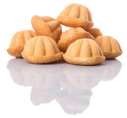 Kuih bahulu, Malay sweet egg sponge muffin cake on white 
