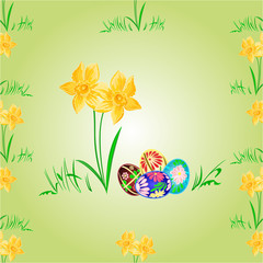 Daffodil and easter eggs seamless texture vector