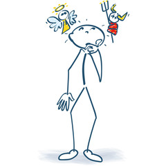 Strichmännchen mit Engelchen und Teufelchen