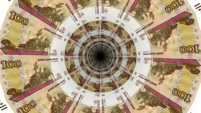 Background from Russian ruble banknotes in perspective view