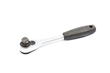 Ratchet wrench with black handle on isloted background