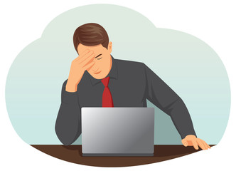 Overworked businessman is under stress with headache