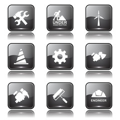 Construction Tools Square Vector Black Button Icon Design Set 2