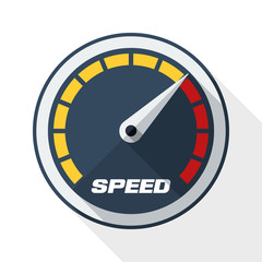 Speedometer icon with long shadow on white background