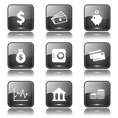 Financial Banking Square Vector Black Button Icon Design Set