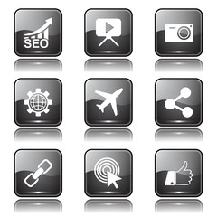 SEO Internet Sign Square Vector Black Icon Design Set 1