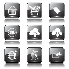 SEO Internet Sign Square Vector Black Icon Design Set 7