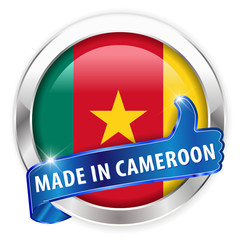 made in cameroon silver badge on white background