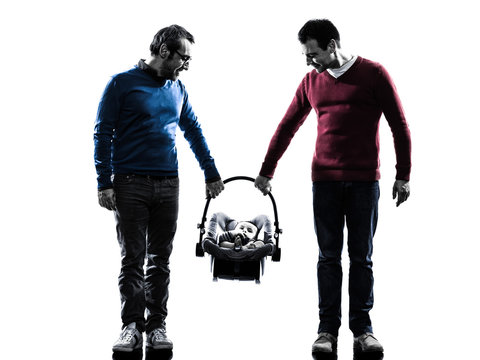homosexuals  parents men family with baby silhouette