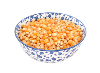 Popcorn maize in a blue and white china bowl