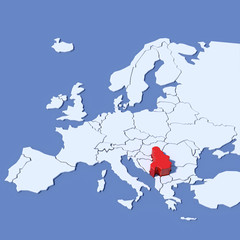 Obraz premium Mappa Europa 3D con indicazione Serbia