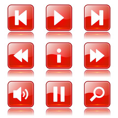 Multimedia Controller Square Vector Red Icon Design Set