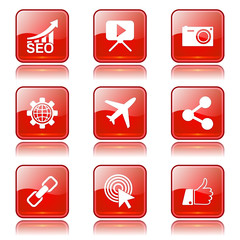 SEO Internet Sign Square Vector Red Icon Design Set 1