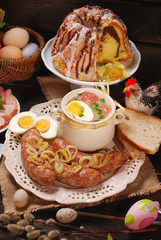 easter traditional dishes on rural wooden table