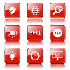 SEO Internet Sign Square Vector Red Icon Design Set 2
