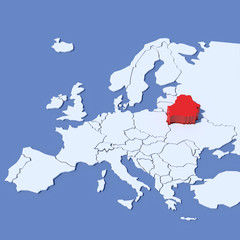 Mappa Europa 3D con indicazione Bielorussia