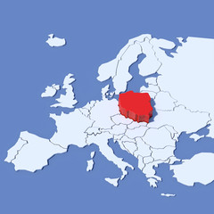 Mappa Europa 3D con indicazione Polonia