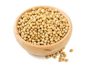 soya beans in a bowl isolated on white