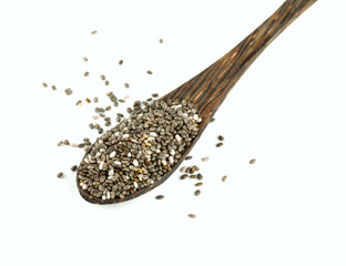 chia seeds in a wooden spoon isolated on white
