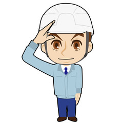 敬礼する現場作業員