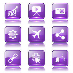 SEO Internet Sign Square Vector Violet Icon Design Set 1