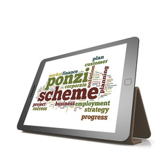 Ponzi scheme word cloud on tablet