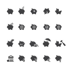 Piggy bank icons, banking and saving icon set