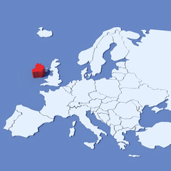 Mappa Europa 3D con indicazione Irlanda