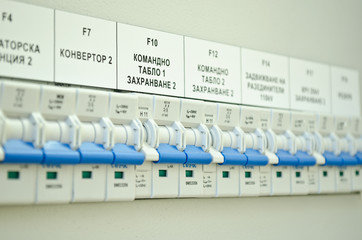 Closeup view of a box with automatic fuses