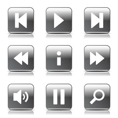 Multimedia Controller Square Vector Black Button Icon Design Set