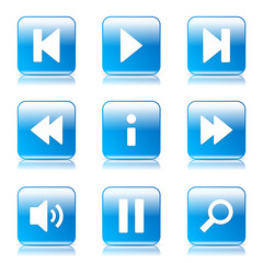 Multimedia Controller Square Vector Blue Icon Design Set