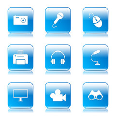 Electronic Equipment Square Vector Blue Icon Design Set