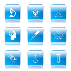 Science Instruments Square Vector Blue Icon Design Set