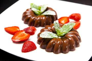 cream of chocolate with strawberries. sweet dessert. christmas p
