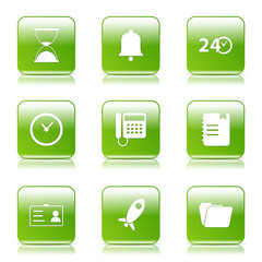 Time Duration Square Vector Green Icon Design Set