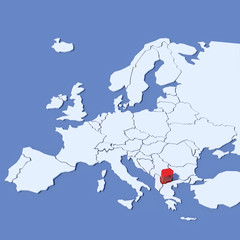 Mappa Europa 3D con indicazione Macedonia