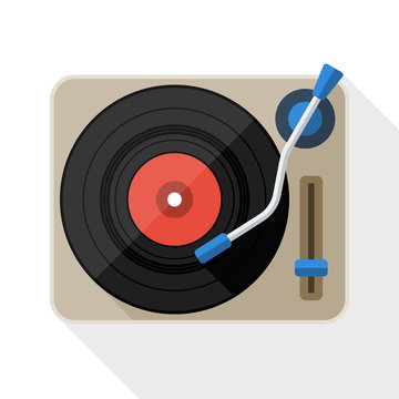 Turntable flat icon with long shadow on white background