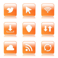 Web Internet Social Square Vector Orange Icon Design Set