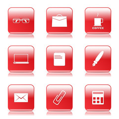 Office Work Square Vector Red Icon Design Set