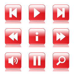 Multimedia Controller Square Vector Red Icon Design Set