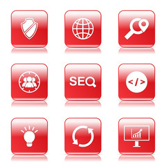SEO Internet Sign Square Vector Red Icon Design Set 2